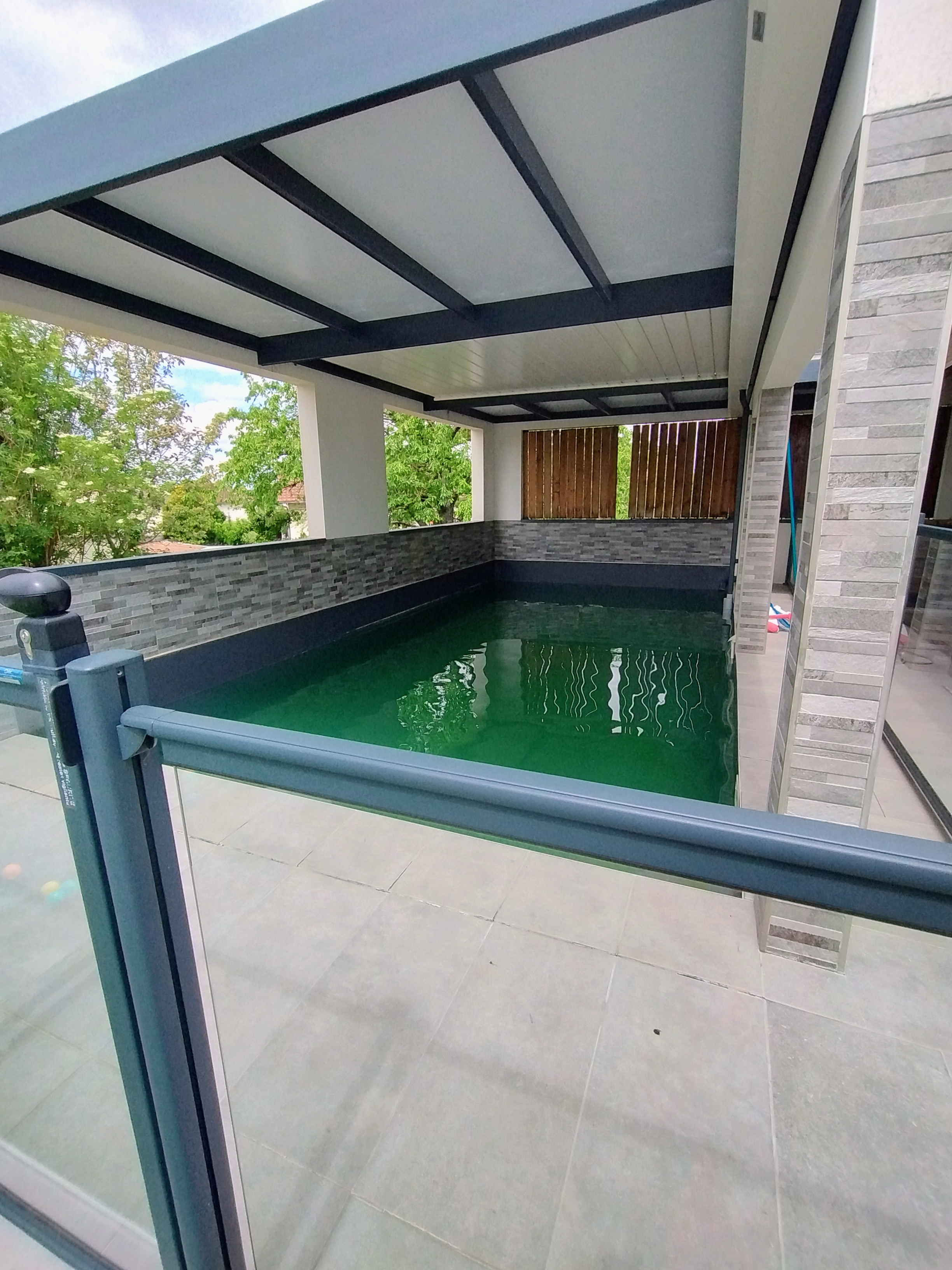Piscine avec abri et terrasse bois